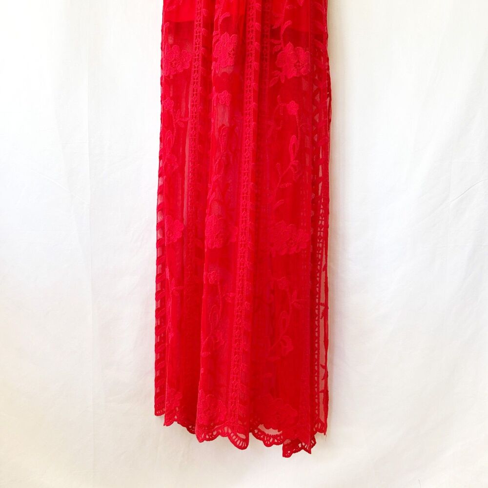 Socialite Red Sheer Lace Maxi Dress Romper Shorts (XL) Garden Wedding Party - Picture 6 of 15